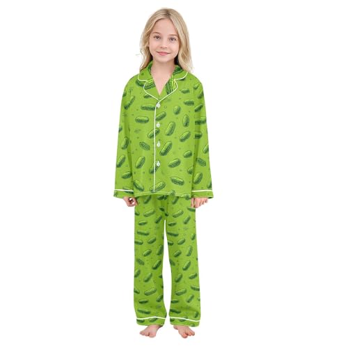 Image of Satin Pajama Sets Short Sleeve Horses Running on Colorful Button Down Silky Nightwear 2 Piece PJS 5-14Y