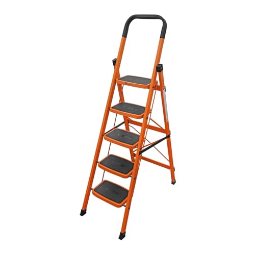 BonKaso Premium Alloy Steel Heavy Duty Multipurpose Foldable 5 Step Ladder with Connecting Frame & Belt Support, Load Capacity Upto 120kg for Home and