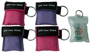 4 Pcs/Pack CPR Barrier with Keychain CPR Face Shield with 1-Way Valve First Aid Kit Purple and Pink