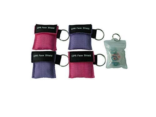 Elysaid 4 Pcs/Pack CPR Barrier with Keychain CPR Face Shield with 1-Way Valve First Aid Kit Purple and Pink