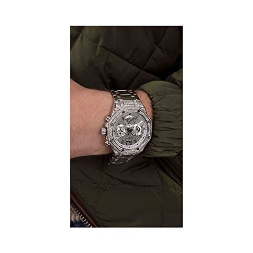 Image of GUESS Momentum Analog Watch for man with Silver Round Dial & Silver Stainless Steel Bracelet Band Water Resistant Men's Wrist Watches - GW0419G1