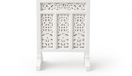 Image of Home & Goods International Wooden Room Divider Partition - Wood Screen Separator for Living Room, Bedroom, Office, Restaurant || Kangra Badrun Design, White (Single Panel)