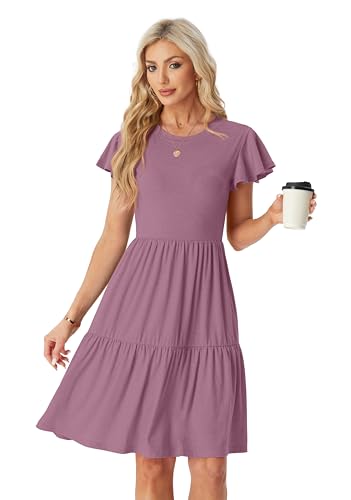 Image of HiMONE Summer Dresses for Women 2025 Vacation Sundresses Ruffle Sleeve Boat Neck with Pockets A Line Casual Dress XS-2XL