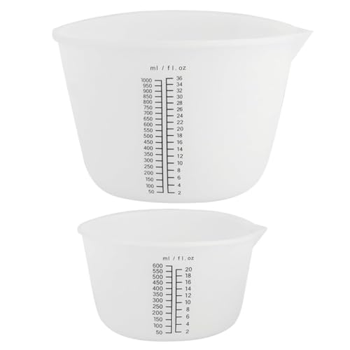 2 Piezas Tazas Medidoras de Silicona para Resina 1000 ml/600 ml, Jarras Graduadas Reutilizables con Escala y Pico Vertedor, para Resina Epoxi, Moldes, Manualidades y Joyería