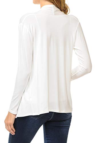 Minefree Women's Long Sleeve Open Front Drape Lightweight Knit Cardigan Ivory L #TOP3