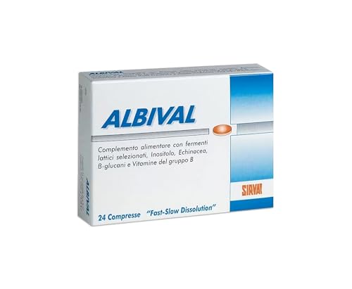 Albival 24 cpr - Integratore con fermenti lattici probiotici, Echinacea, Beta-Glucani, Inositolo e Vitamine B - Per flora intestinale e vaginale, Difese Immunitarie e Candida - Senza glutine