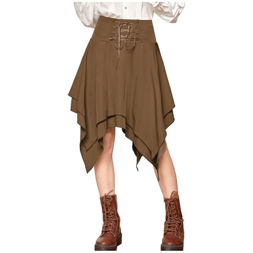 Wikinger Rock Damen Midi Festliche Röcke Faltenrock Lang Freizeitrock Mit Taschen High Waist Mittelalter Maxirock Hohe Elastische Taille Plissee Gothic Rock Skirt Vintage