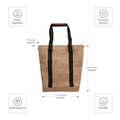 Covers & All Waxed Canvas Zip Tote Bag with Durable Handles, 18 oz 600 GSM Canvas, Unisex Multipurpose Utility bag for Shopping Work Beach Pool Gym Travel Camping (17" W x 20" H x 7" D)2