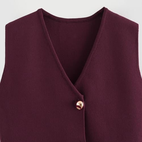 Image of JASCLS Womens Cropped Sweater Vest V Neck Button Down Y2k Crop Knit Flower Trendy Sleeveless Chunky Tank Tops Wine