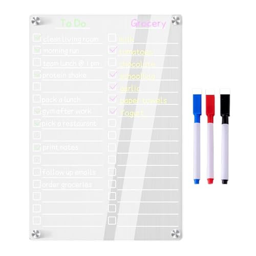 Liste de courses, tableau effaçable magnétique, planificateur en acrylique, marqueur pour réfrigérateur, marqueur transparent, liste d'épicerie magnétique