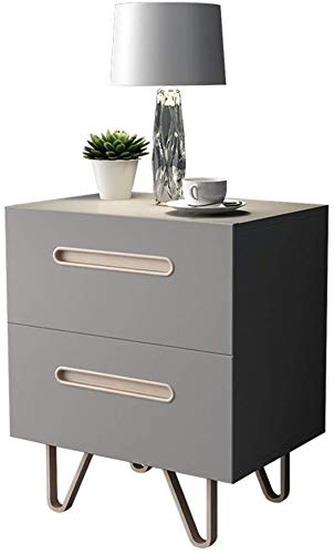 DJJY Iron Bedside Table Drawer Storage Cabinet, Nordic Modern Solid Wood Furniture Bedside Table American Simple Bedroom Storage Mini Corner Cabinet Bedside Table (color: Gray)