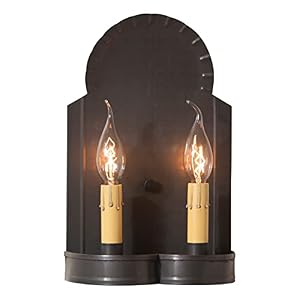 Irvin's Tinware, 844WKB, Hanover Double Wall Sconce in Kettle Black, Primitive Country Wall Sconces in Tin Irvins Tinware 844WKB Hanover Double Wall Sconce in Kettle Black Primitive Country Wall Sconces in Tin
