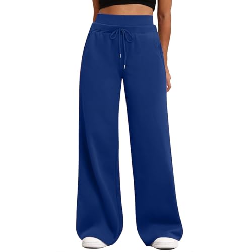 Generic o Pantalones de pierna suelta para mujer, pantalones chinos recortados suaves y aireados, deportivos y cómodos, cintura alta, pantalones de yoga para todo el día, uso casual, azul, XXL