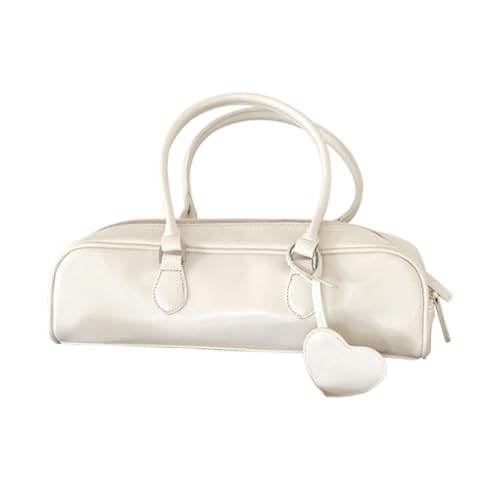 Sac à bandoulière en cuir synthétique blanc avec pendentif délicat pour femme