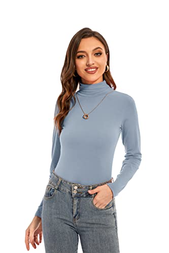 Image of Womens Long Sleeve Turtleneck T-Shirts Casual Lightweight Slim Fit Cozy Base Layer Top
