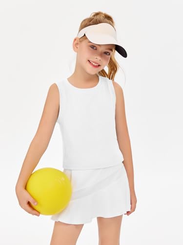 Image of Haloumoning Girls Athletic Tank Tops Kids Sleeveless Crop Tops Mesh Back Workout Cute Sports Shirts 5-14 Years
