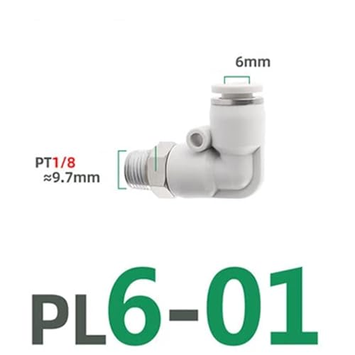 Conector neumático PL6-01 tipo L en codo con rosca de latón PT1/4 para tubo de PU de 6mm 3
