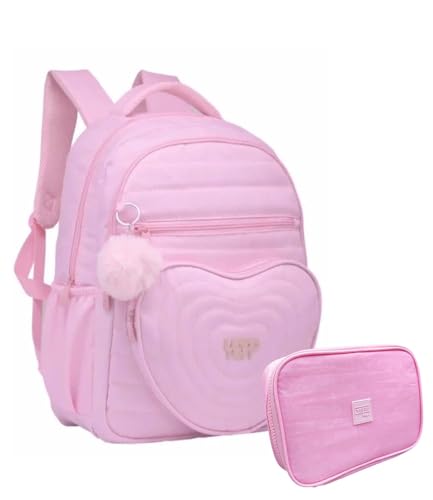 Kit Mochila Bolsa de Costas + Estojo Box Estiloso Para Menina Infantil Juvenil Adulto Escolar Rosa
