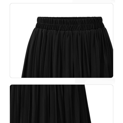Women's 2024 Pleated Flowy Wide Leg Pants Elastic Waist A Line Chiffon Culottes3