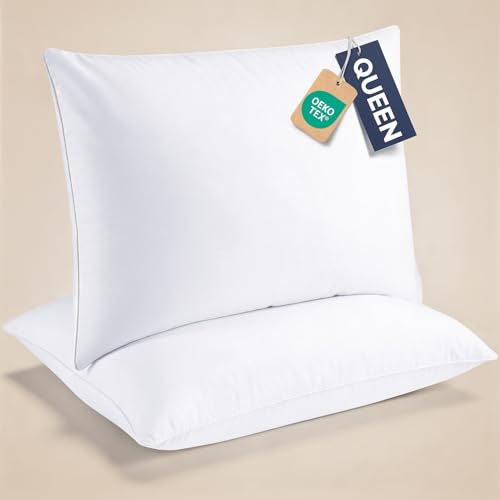 Queen Size Pillows Set of 2 - Soft & Fluffy, Cozy Down Alternative Bed Pillows for Back and Stomach...