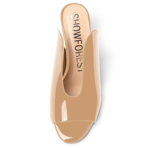 SHOWFOREST Women's Open Toe Casual Solid Slip On Outdoor Round Toe Patent Wedge Low Heel Pumps Shoes 2 Inch3