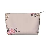 Marco Redondo Floral con Lindas Flores de Zinnia,Neceser de Pana, Neceser de Maquillaje portátil, Neceser de Viaje