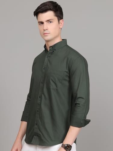 Image of Majestic Man Classic Slim Fit Solid Cotton Casual Shirt with Button-Down Collar