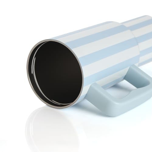 Image of House of Quirk 1200ML Stainless Steel Tumbler with Handle & Lid, 2 Straws - Large Travel Mug Water Cup for Gym, Office & Outdoor Use (Coastal Stripe)