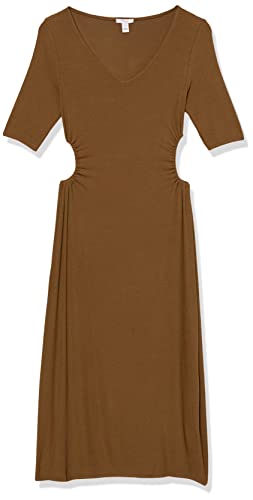 Image of Amazon Essentials Women's Fine Rib V Neck Side Cut-Out Midi Dress (Previously Daily Ritual)