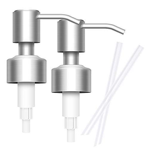 Newthinking Soap Dispenser Pump Replacement, Stainless Steel Soap and Lotion Dispenser Pumps, Replacement Pumps for Your Bottles with Shearable Tubes for Kitchen Bathroom Worktop Bottles (2 Pack)