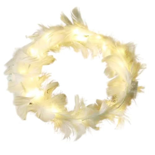 LEEMASING Coroa de penas LED, diadema iluminada com halo de anjo, para casamento, Natal, Halloween, dia dos namorados, branco quente, 1 conjunto (pack of 1)