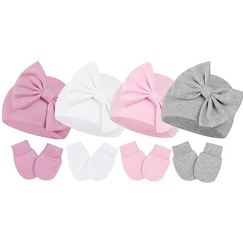 Image of Century Star Newborn Girls Hats Baby Hat and Mitten Set Big Bow Knit Infant Headbands Winter Baby Hat for Girls