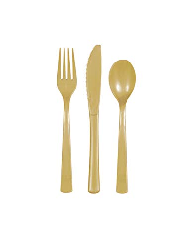 Image of Gold Plastic Silverware Set for 6 Guests (18pcs)