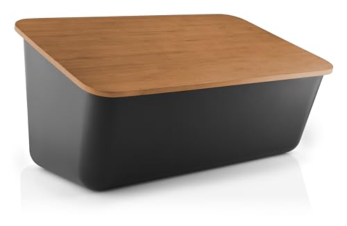 EVA SOLO Nordic Kitchen Bread Bin in Black – Lid Doubles as a Chopping Board with Crumb-Catching Grooves