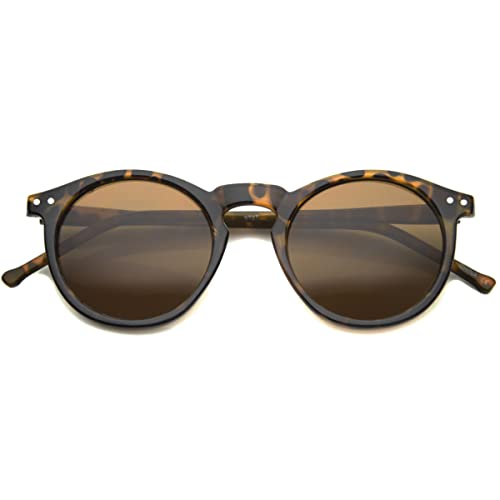 zeroUV Retro Horned Rim P3 Keyhole Round Horn Rimmed Sunglasses (Shiny-Tortoise Amber)