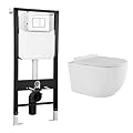 Eridanus Wall Hung Toilet with Tank, 2x6 In-Wall Toilet Tank Carrier, Wall Mounted Toilet Combo Set, Dual-Flush Plate Included, Floating Bowl With Soft-Close Seat, Glossy White, 2 Separate Packages