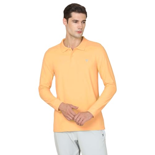 Image of TECHNOSPORT Mens Slim Fit Polyester Active Wear Collar Polo T-Shirt with Long Sleeves for Workout, Sports