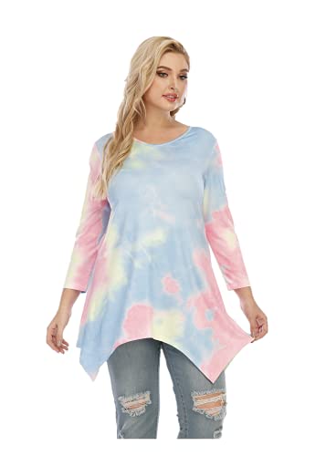 Xdjstas Womens Tie Dye Tunic Plus Size Shirts for Leggings Irregular Hem Loose Oversized Tops Tie dye Yellow 3XL