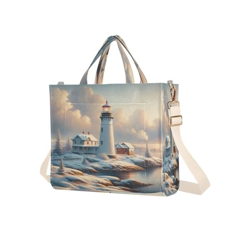 Emelivor Lighthouse Snow Winter Tote Bag for Women Corduroy Bags Cross Body Bag Purse Travel Bags S2
