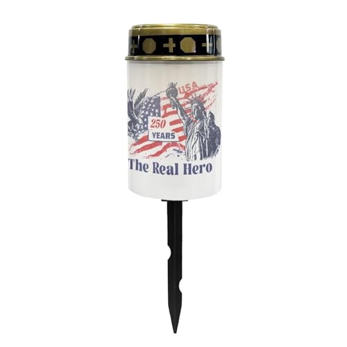 Image of Grave Solar Light for Cemetery The Real Hero Patriotic Flameless Candle Solar Powered with Statue of Liberty Eagle Veterans Loved Ones Remembrance Tribute Grave Decor