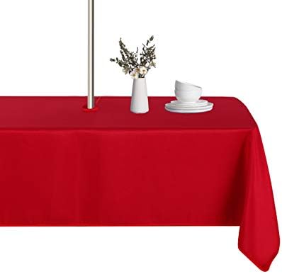LUSHVIDA Rectangle Outdoor Tablecloth with Umbrella Hole and Zipper, 60x84 Inch Red, Washable Waterproof Table Cloth Spill Proof Wrinkle Free Table Cover for Patio Spring Summer Picnic BBQS
