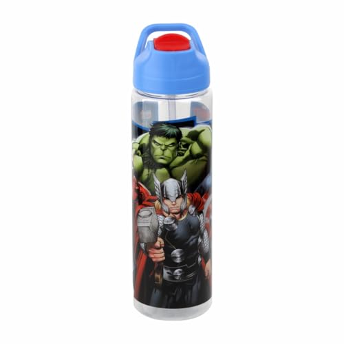 Image of SKi Homeware Plastic GLIDE Sipper Bottles Combo|800 ML + 650 ML|for School,Sports|Teens & Kids|set of 2 bottles|Leakproof,Pop-up Sipper with Handle|Character Merchandise|Avengers,Multicolour