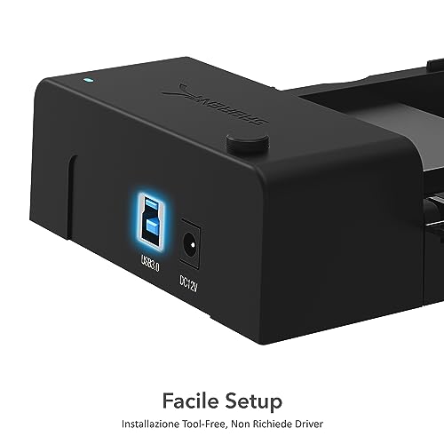 SABRENT Docking Station SSD/Hard Disk esterno/HDD 2.5/3.5 pollici, USB 3.2 Gen 1, Custodia hard disk esterno con alimentatore per SSD SATA 1TB, SSD 2TB, SSD 4TB, HDD 8TB fino a 22TB, (EC-DFLT)