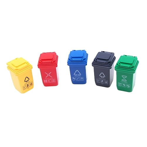 BESTonZON Doll House Mini Trash Can 5pcs Plastic Sorting Garbage Cans Miniature House Model Accessory for Boys and Girls