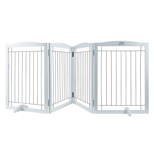 VEVOR Freistehendes Hundetor, Haustiertor, 610 x 813 mm Türschutzgitter 4-Platten-Faltbares Hundetor für Breite & Schmale Durchgänge, Erweiterbare Klappbare Hundebarriere, Weißes Treppenschutzgitter
