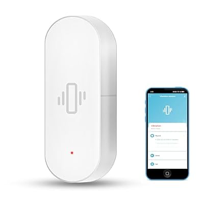 Sensor de vibración Inteligente: Detector de Rotura de Cristal inalámbrico, Alarma de Puerta WiFi con alertas de aplicación, sensibilidad Ajustable, Sensor de Seguridad de Rotura de Vidrio para