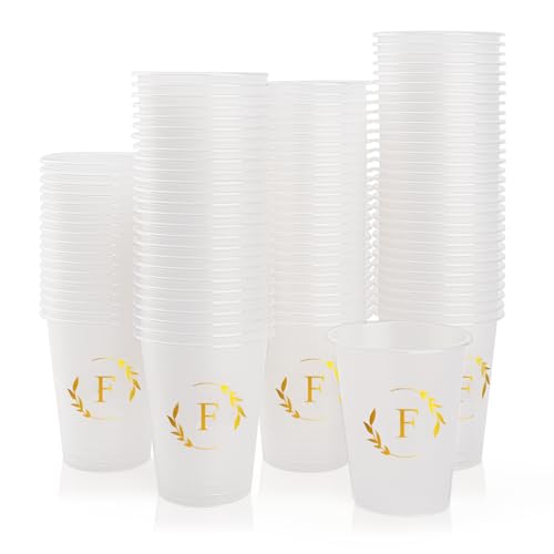 Lingringdcy 100 Monogrammed Cups Disposable Initial Plastic Cup 12 oz Wedding Personalized Cup for Wedding Reception Baby Shower Birthday Party(Letter F)