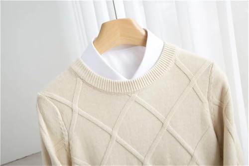 Men's Soft and Warm Loose Round Neck Pullover Thickened Solid Large Jacquard Diamond Knitted Sweater2