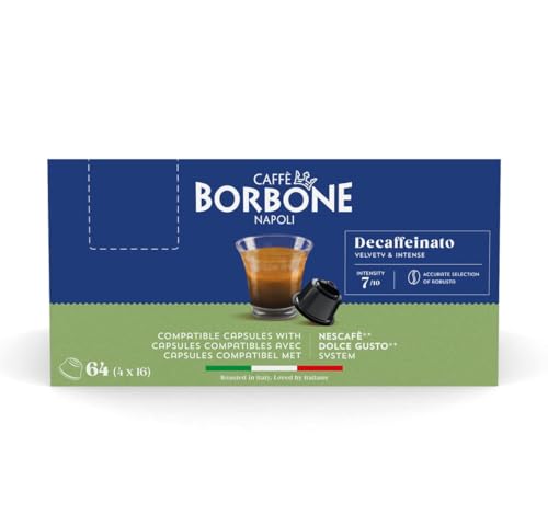Caffè Borbone Decaffeinato - 64 Cápsulas de Café - Aterciopelado e intenso - Compatibles con las Máquinas de Café de la marca Nescafè®* Dolce Gusto®*
