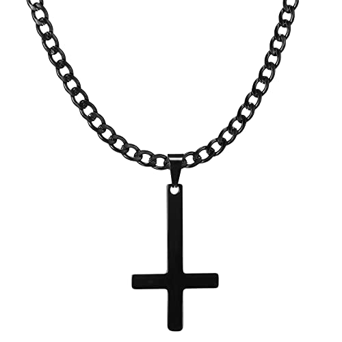 HSWYFCJY Cuban Inverted Cross Men 's Chain Acero Inoxidable Cadena Negra De Oro Plateado Para Hombres Collar De 24" Para Hombres Y Joyas Para Mujeres Cover